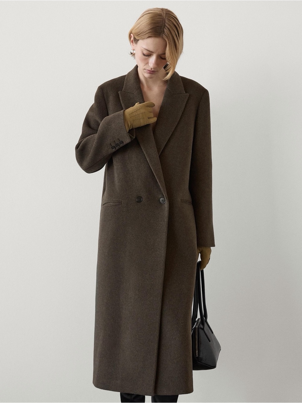 Massimo Dutti women’s Wool Dark Brown Double-Breasted Pea Coat Small